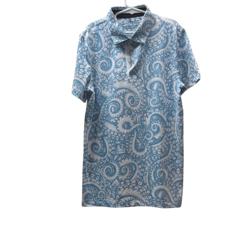 NWT Boston Scott Golf Links  Youth Medium Polo Blue Octopus Print MSRP $49